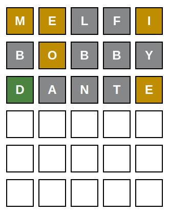 The Sopranos word game — sample board mid-solve